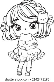 Cartoon Girl Cat Coloring Page Cute Kawaii Manga Doodle