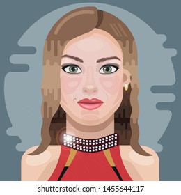 Cartoon girl. Character Icon. Avatar. Portrait with grey backgruond.  Vector portrait. Flat illustration. Graphic and Web Design