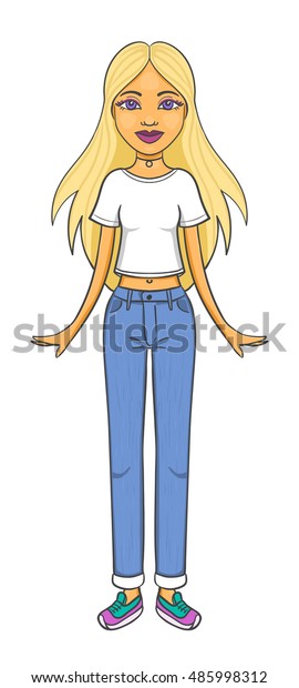 Cartoon Girl Character Long Blonde Hair Stock Vector Royalty Free