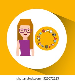 cartoon girl cinema movie icons vector illustration eps 10