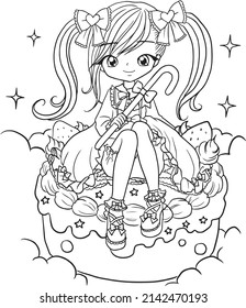 cartoon girl coloring page cute kawaii manga art doodle