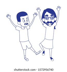 cartoon girl with crazy glasses scaring a boy icon over white background, vector illustration