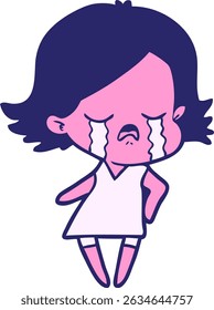 menina de desenho animado chorando em cores neon brilhantes