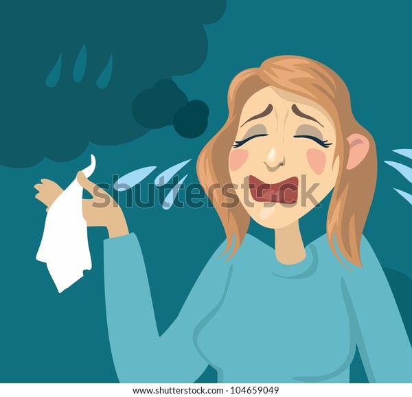 Cartoon Girl Crying Girl Handkerchief Tears Stock Vector (Royalty Free ...