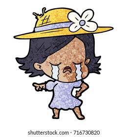 cartoon girl crying and pointing