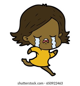 cartoon girl crying whilst running