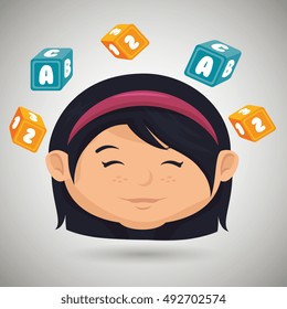 cartoon girl with cube alphabet