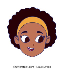 cartoon girl with curly hair and headband over white background, colorful design , vector illustration