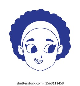 cartoon girl with curly hair and headband over white background, colorful design , vector illustration