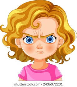Cartoon girl with a cute angry face