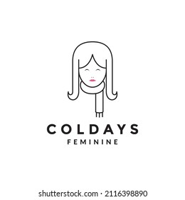 cartoon girl cute cold with scarf logo design, vector graphic symbol icon illustration