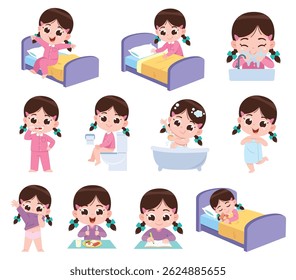 Cartoon Girl Daily Routine Activities

