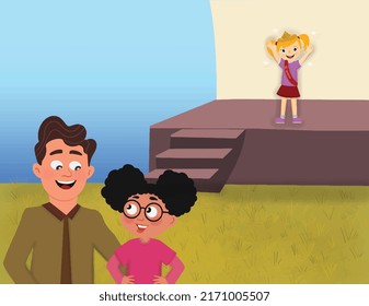 Cartoon Girl-Tanz, Vektordesign auf blauem Hintergrund