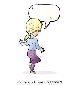 cartoon girl dancing with speech bubble
