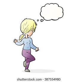 Cartoon-Mädchen tanzen mit Gedankenblase