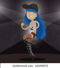 Cartoon girl dancing, vector
