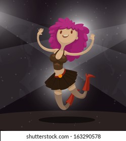 Cartoon girl dancing, vector