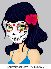 Cartoon girl in dead mask makeup