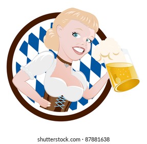 cartoon girl in dirndl with beer