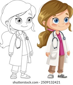 Cartoon girl doctor with stethoscope