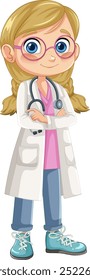 Cartoon girl doctor with stethoscope and glasses