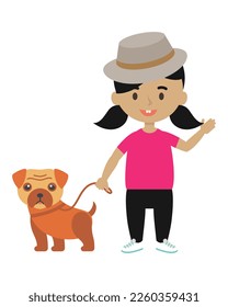 cartoon girl and dog illustration