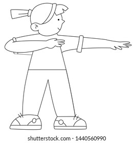 cartoon a girl doing gymnastics with a swinging hand to the right in a vector can for children coloring 