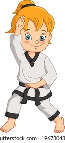 Niña de caricatura practicando karate