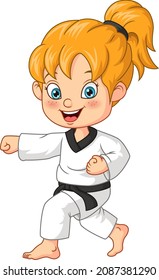 Cartoon Girl Doing Practicing Karate Stock Vector (Royalty Free) 2087381290