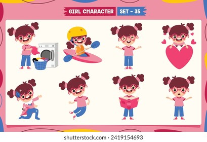 Cartoon Girl Doing Various Activities