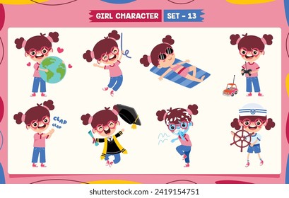 Cartoon Girl Doing Various Activities