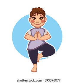 cartoon girl doing yoga, vector illustration