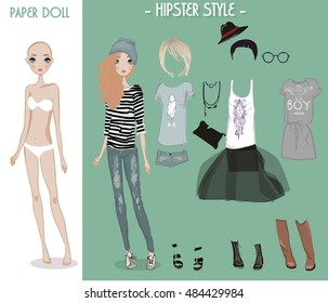 cartoon girl doll with clothes for changes