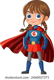 Cartoon girl dressed as a superhero with cape