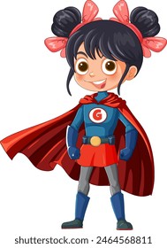 Cartoon girl dressed as a superhero with cape
