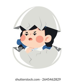 Garota dos desenhos animados emergindo de estudante de casca de ovo rachada