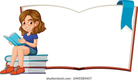Cartoon of a girl enjoying a book peacefully