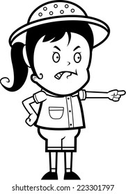 A cartoon girl explorer with an angry expression.