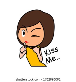 Cartoon Girl Expression Emoticon Sticker Vector