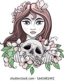 cartoon girl face, simple vector illustration