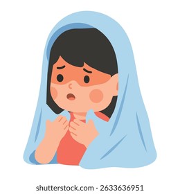 Cartoon Girl Feeling Sick with Fever Unwell