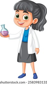 Cartoon girl with a flask and lab coat