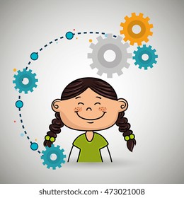 cartoon girl gears icon vector illustration design