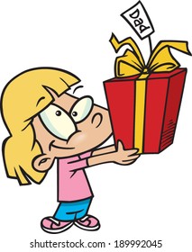 cartoon girl with a gift for dad