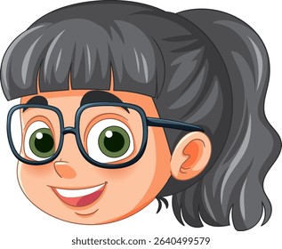 Cartoon girl with glasses and a ponytail