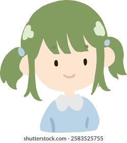 cartoon girl with green hair and a blue shirt