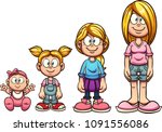 Cartoon girl growing up from baby to teenager. Vector clip art illustration with simple gradients. Each on a separate layer. 

