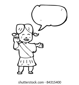 cartoon girl guide with speech bubble