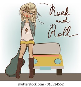 cartoon girl with guitar