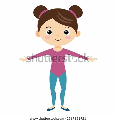 cartoon girl gymnast .Suitable for children's books, sticker,t shirt design, mascot, logo. Isolated on white background. Front  view .Vector illustration. 